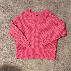American Eagle Outfitters Textured Pink V-Neck Sweater